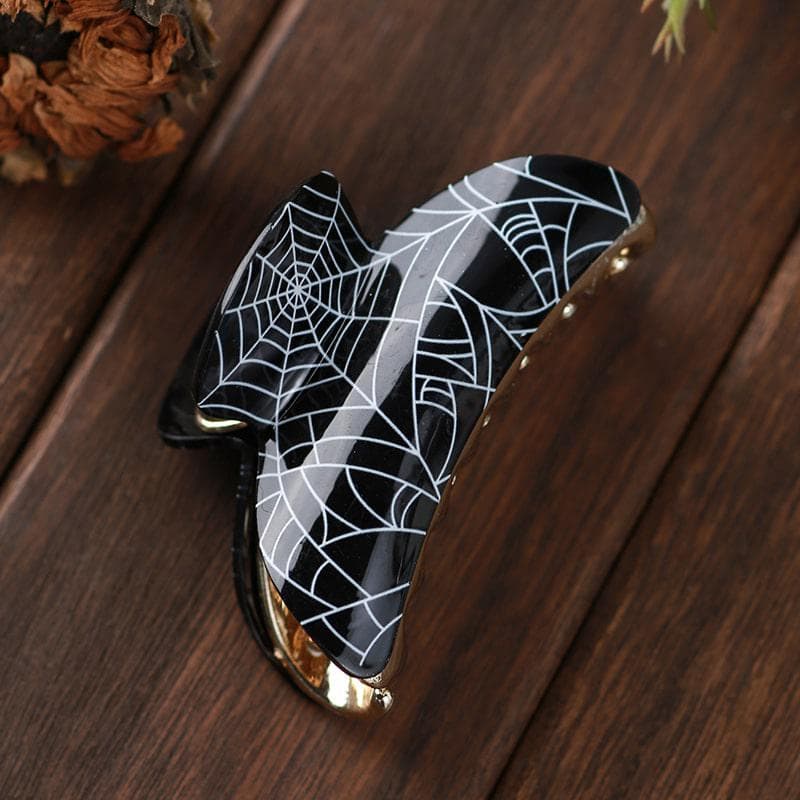 Black Spider Web Printing Hair Claw