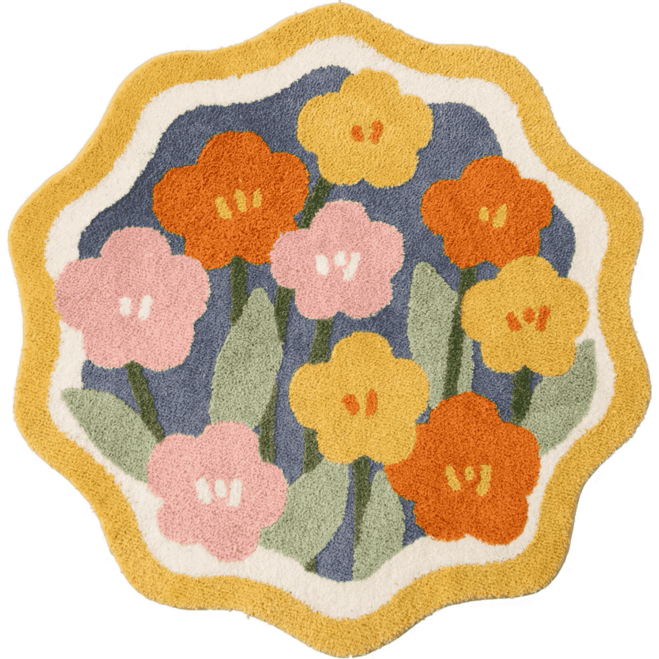 Yellow Flowers Round Rug