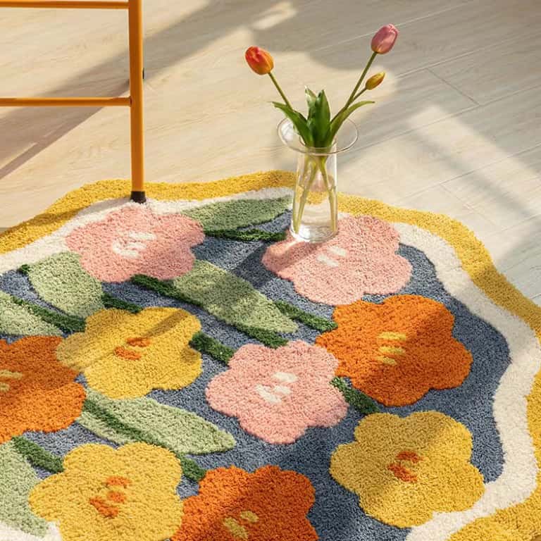 Yellow Flowers Round Rug