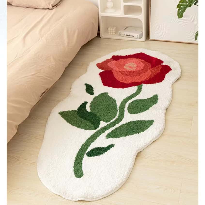 Red Rose Rectangle Rug