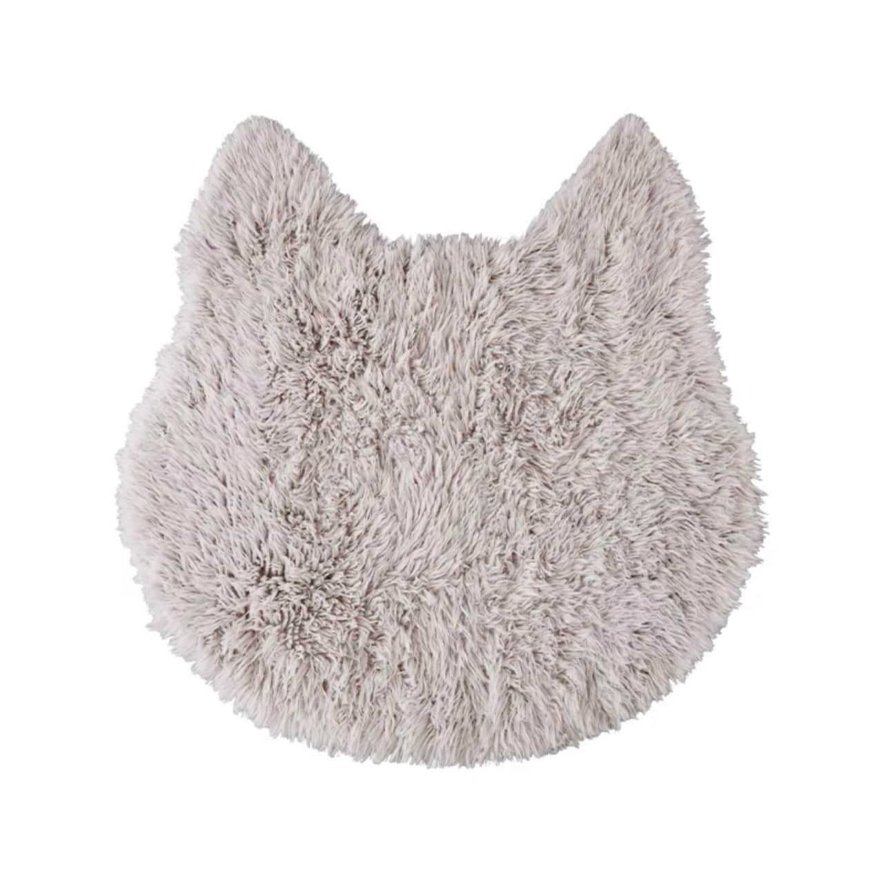 Cat Head Light Grey Fluffy Rug