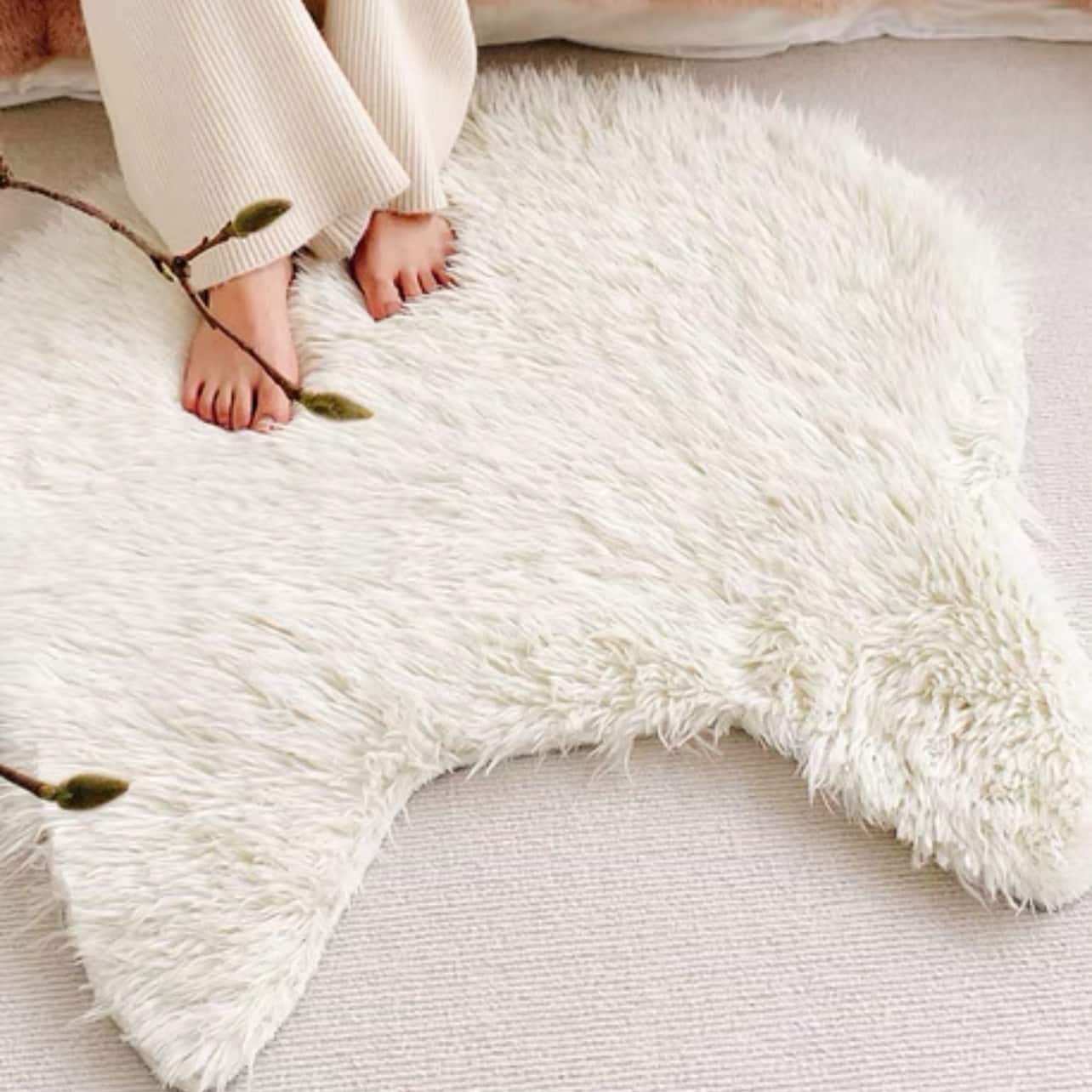 Cat Head White Fluffy Rug