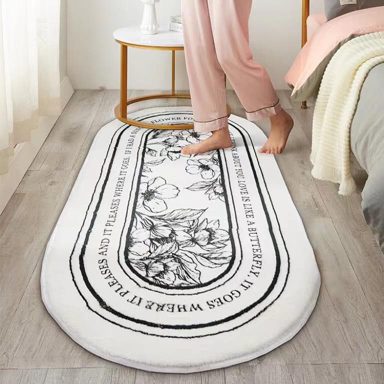 White Flowers Line Drawing Rectangle Rug