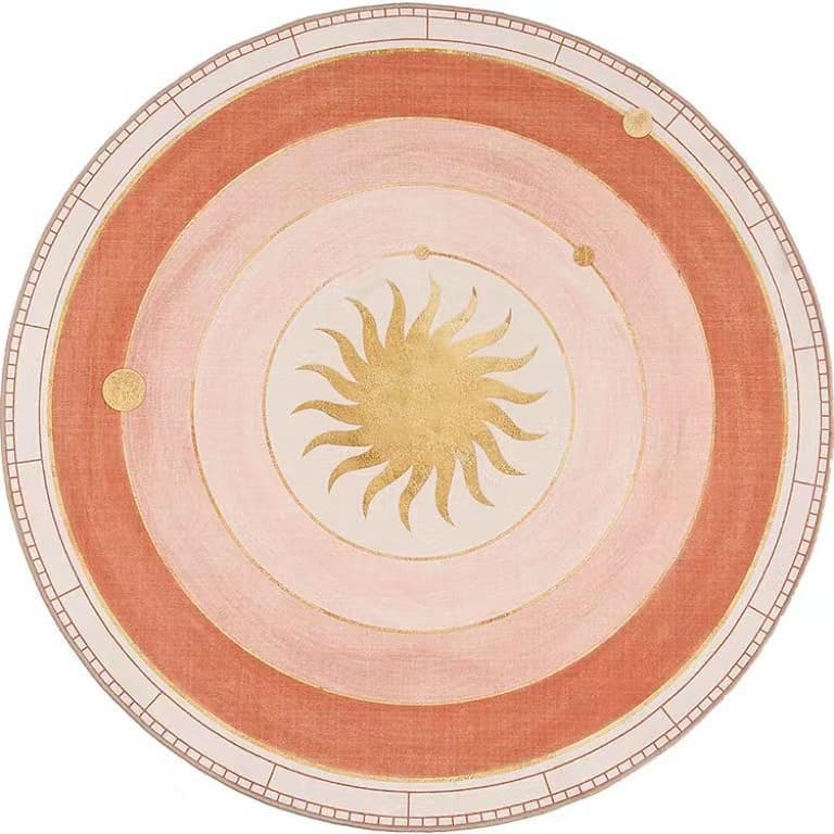 Golden Sun and Moon Round Rug