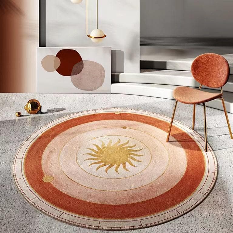 Golden Sun and Moon Round Rug