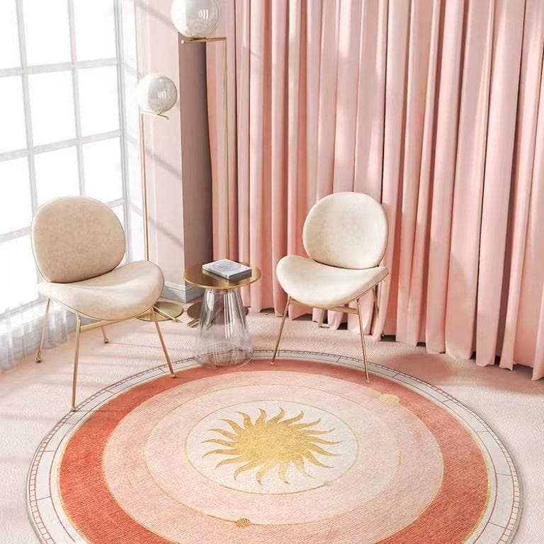 Golden Sun and Moon Round Rug