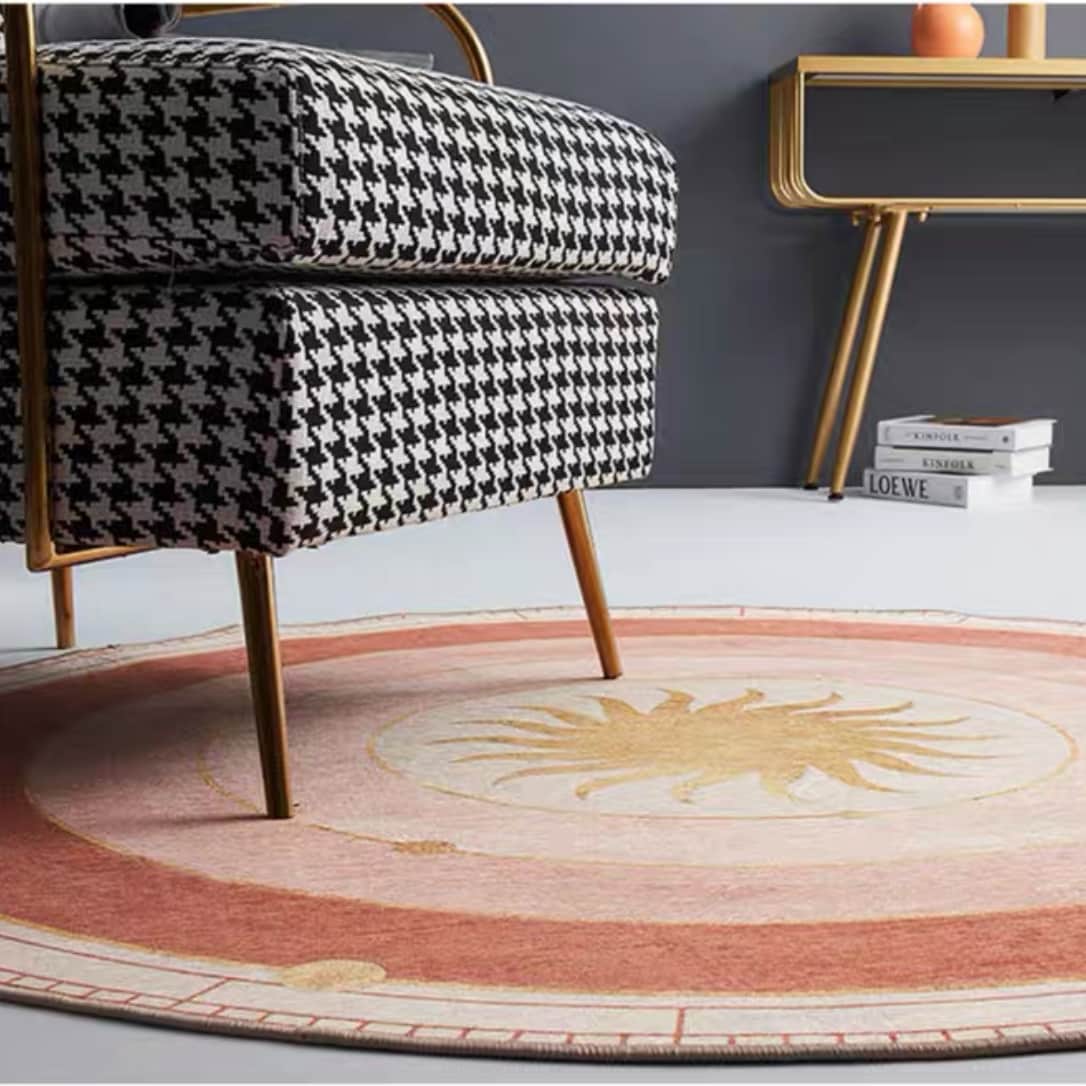 Golden Sun and Moon Round Rug