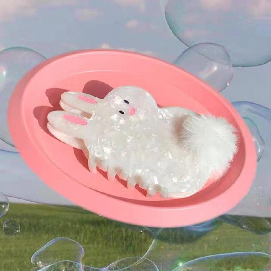 Cream Rabbit Fluffy Hair Claw