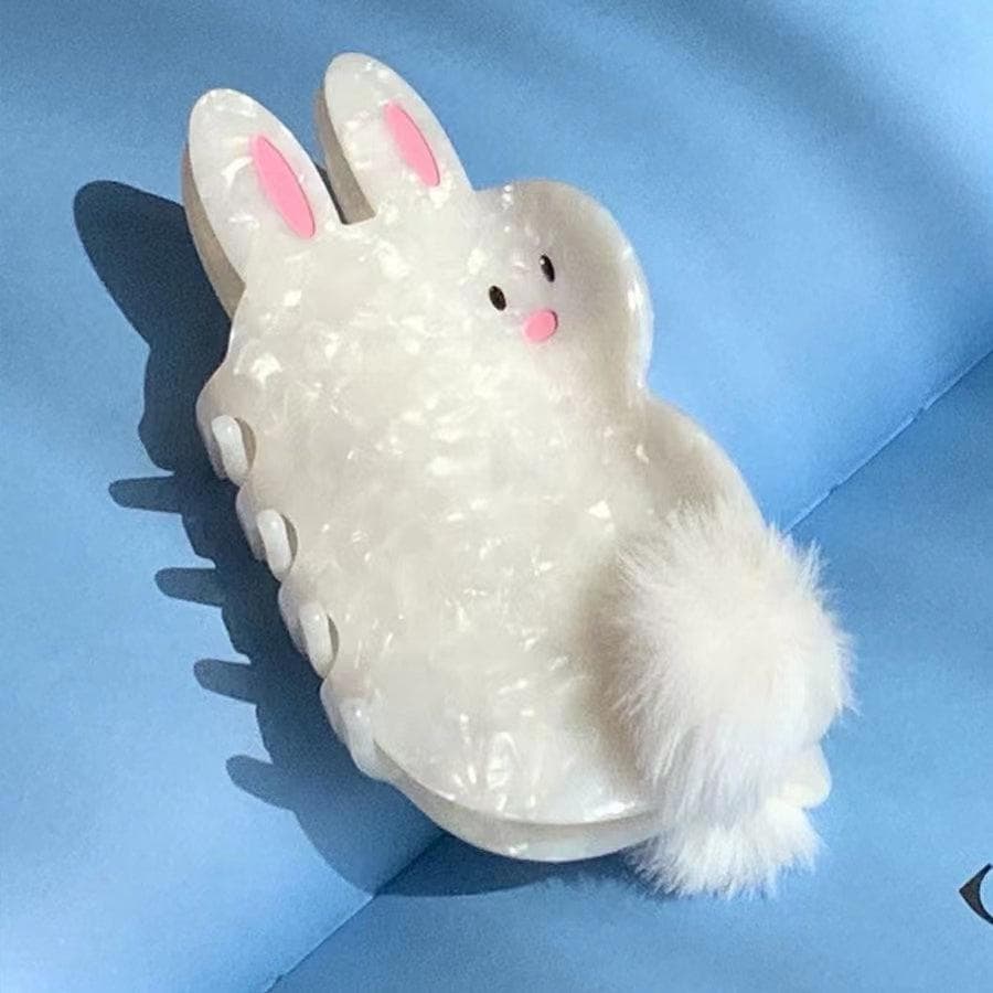 Cream Rabbit Fluffy Hair Claw