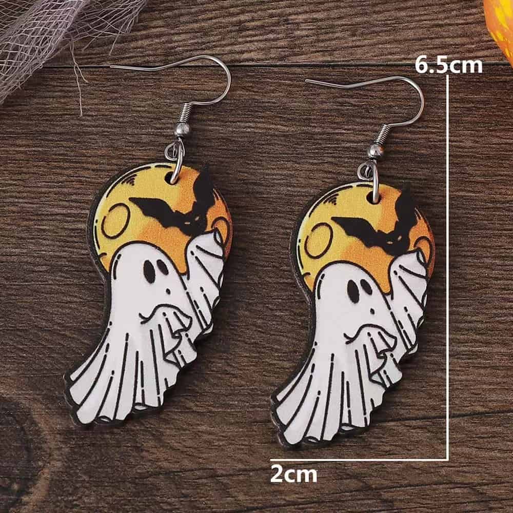 Ghost Wooden Earrings With Bat