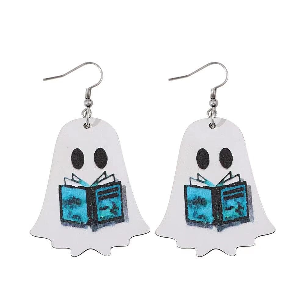 Ghost Wooden Earrings With Book