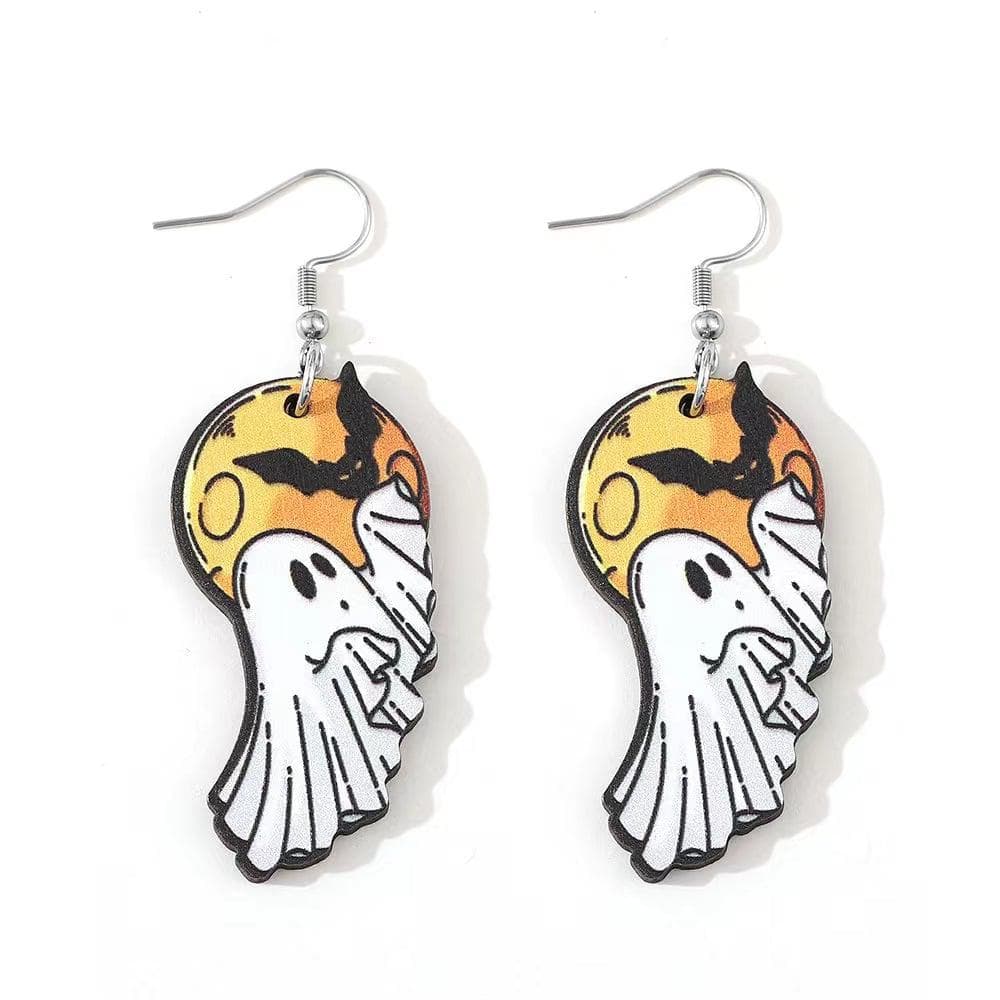 Ghost Wooden Earrings With Bat