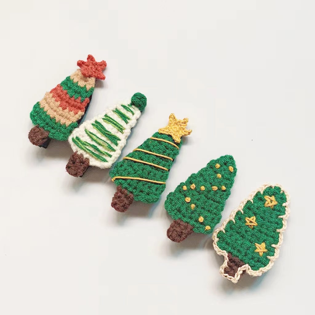 Christmas Tree Knitting Hair Clip Set