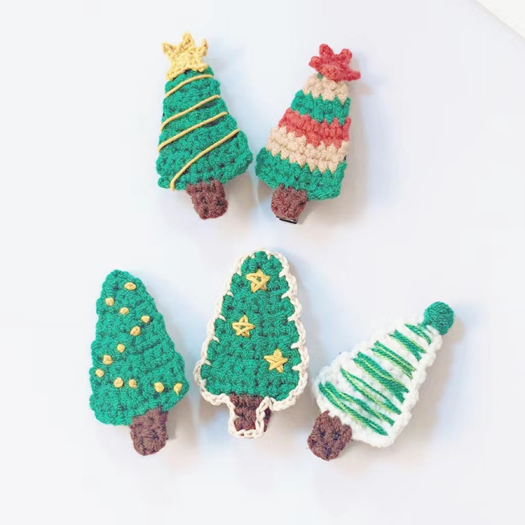 Christmas Tree Knitting Hair Clip Set