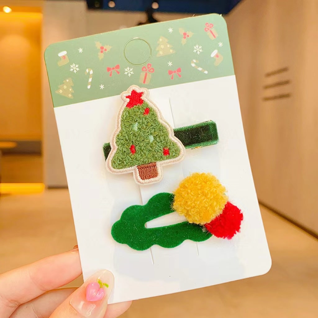 Green X'mas Embroidery Hair Clip Set