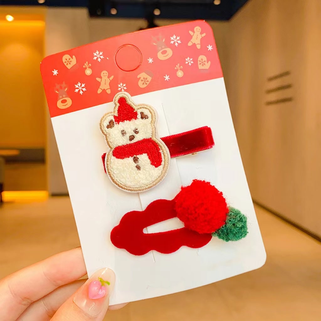 Red X'mas Embroidery Hair Clip Set