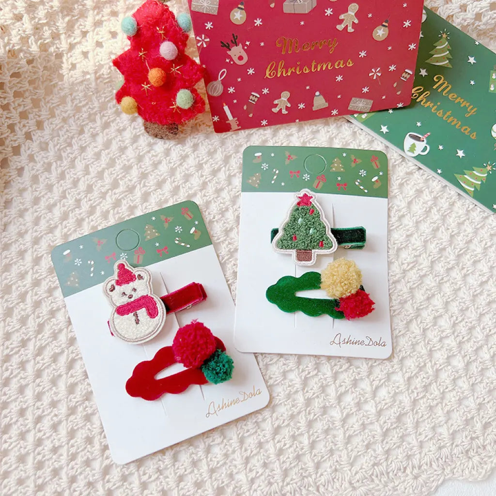 Red X'mas Embroidery Hair Clip Set