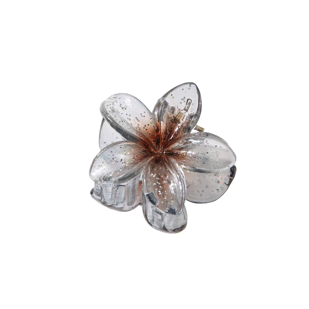 Glitter Plumeria Hair Claw In Gray