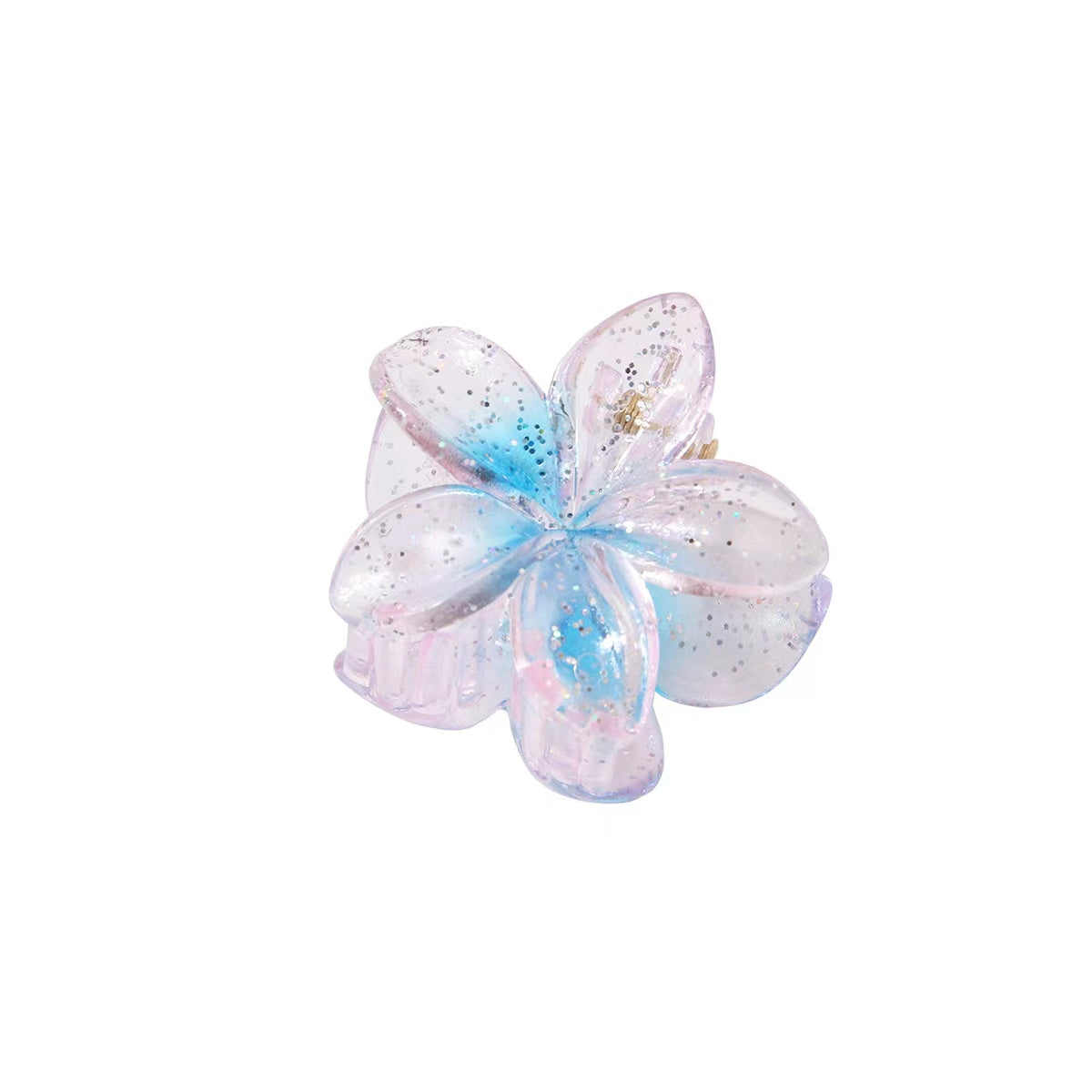 Glitter Plumeria Hair Claw In Blue