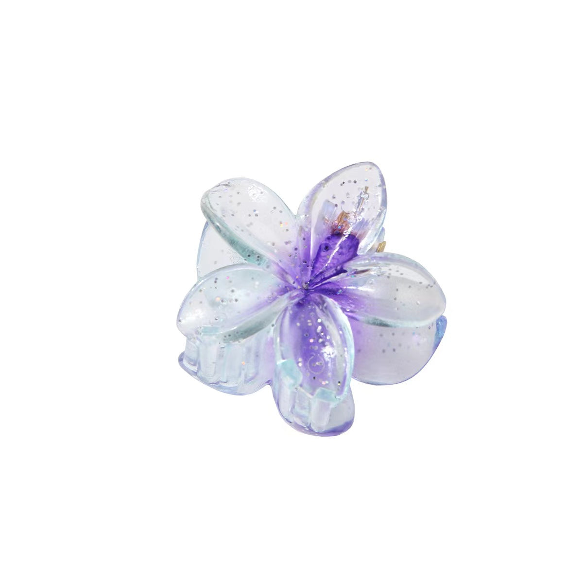 Glitter Plumeria Hair Claw In Violet