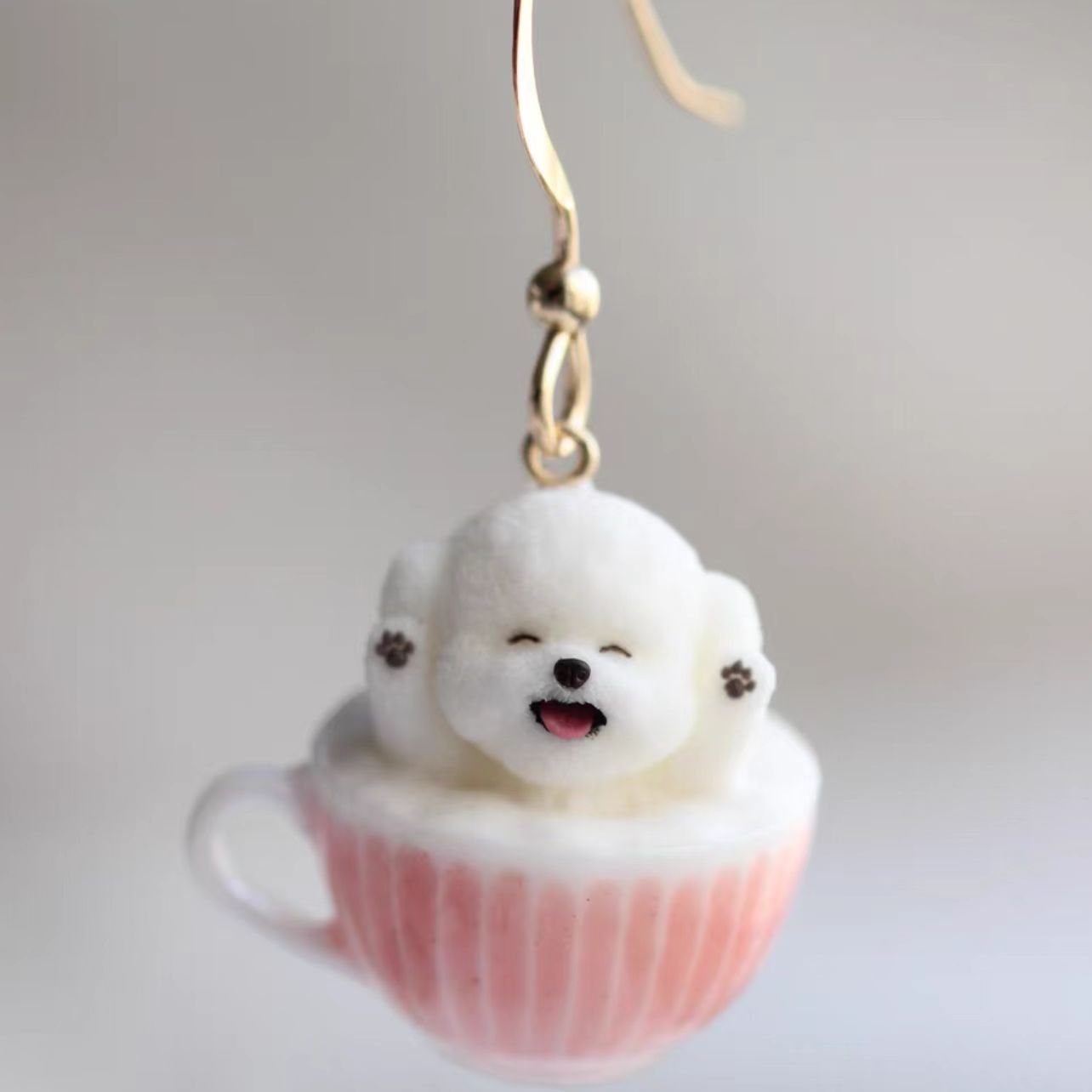 Single Bichon Frise Cafe Earring