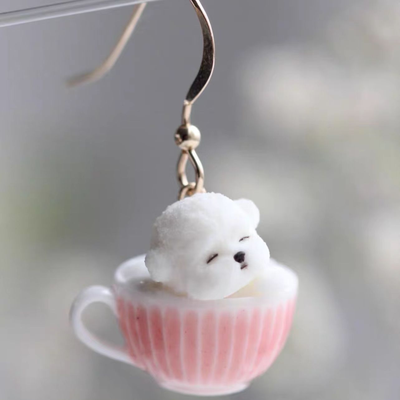 Single Bichon Frise Cafe Earring