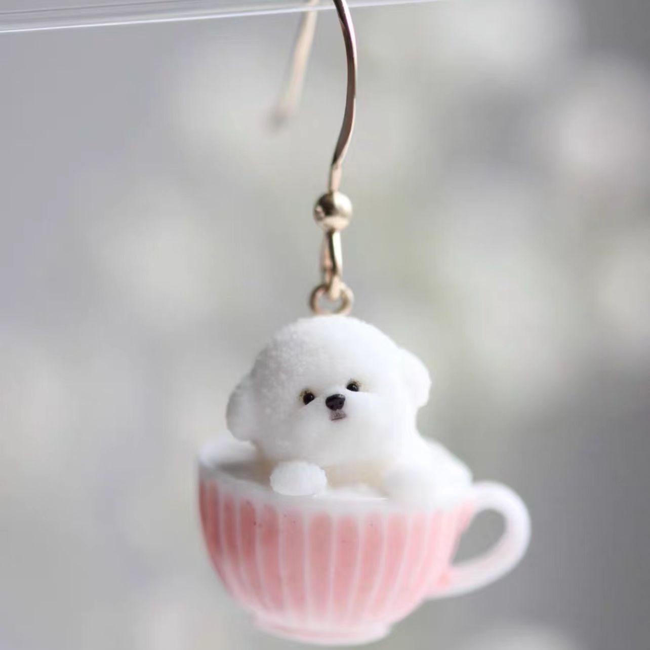 Single Bichon Frise Cafe Earring