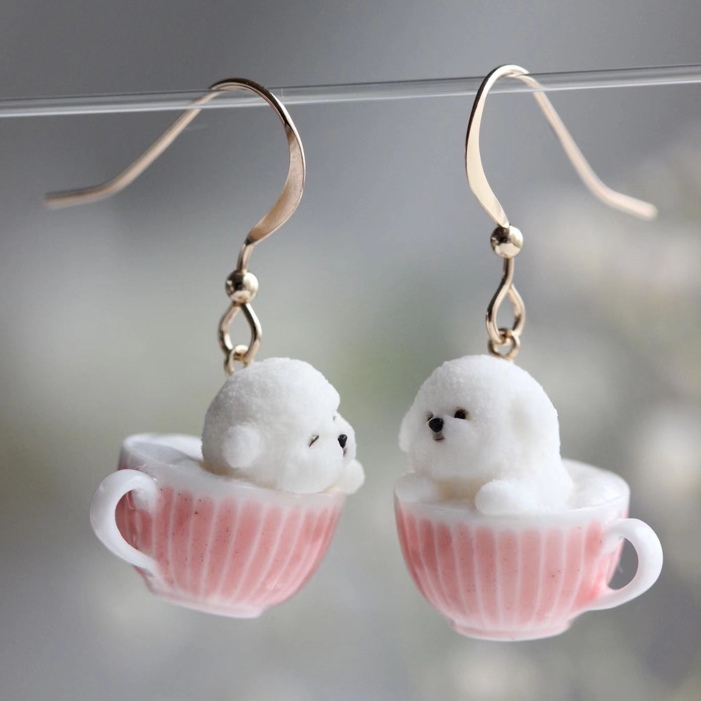 Single Bichon Frise Cafe Earring