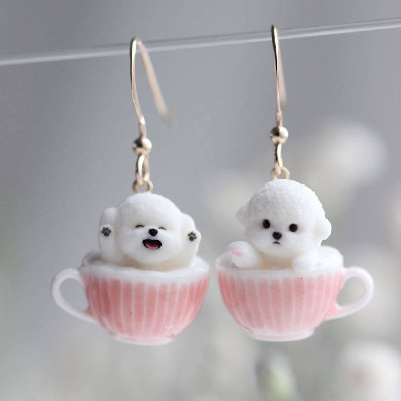 Single Bichon Frise Cafe Earring