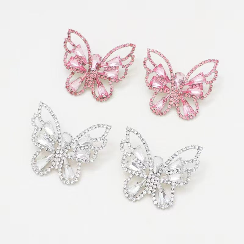 Rhinestone Butterfly Earrings In White