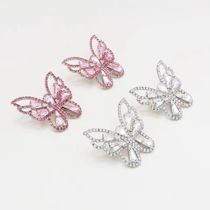 Rhinestone Butterfly Earrings In Pink