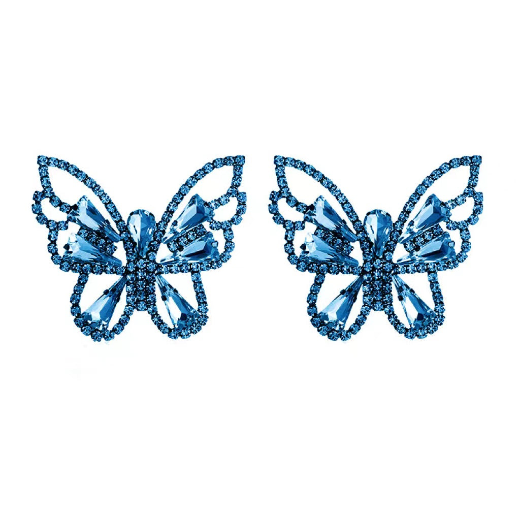 Rhinestone Butterfly Earrings In Blue