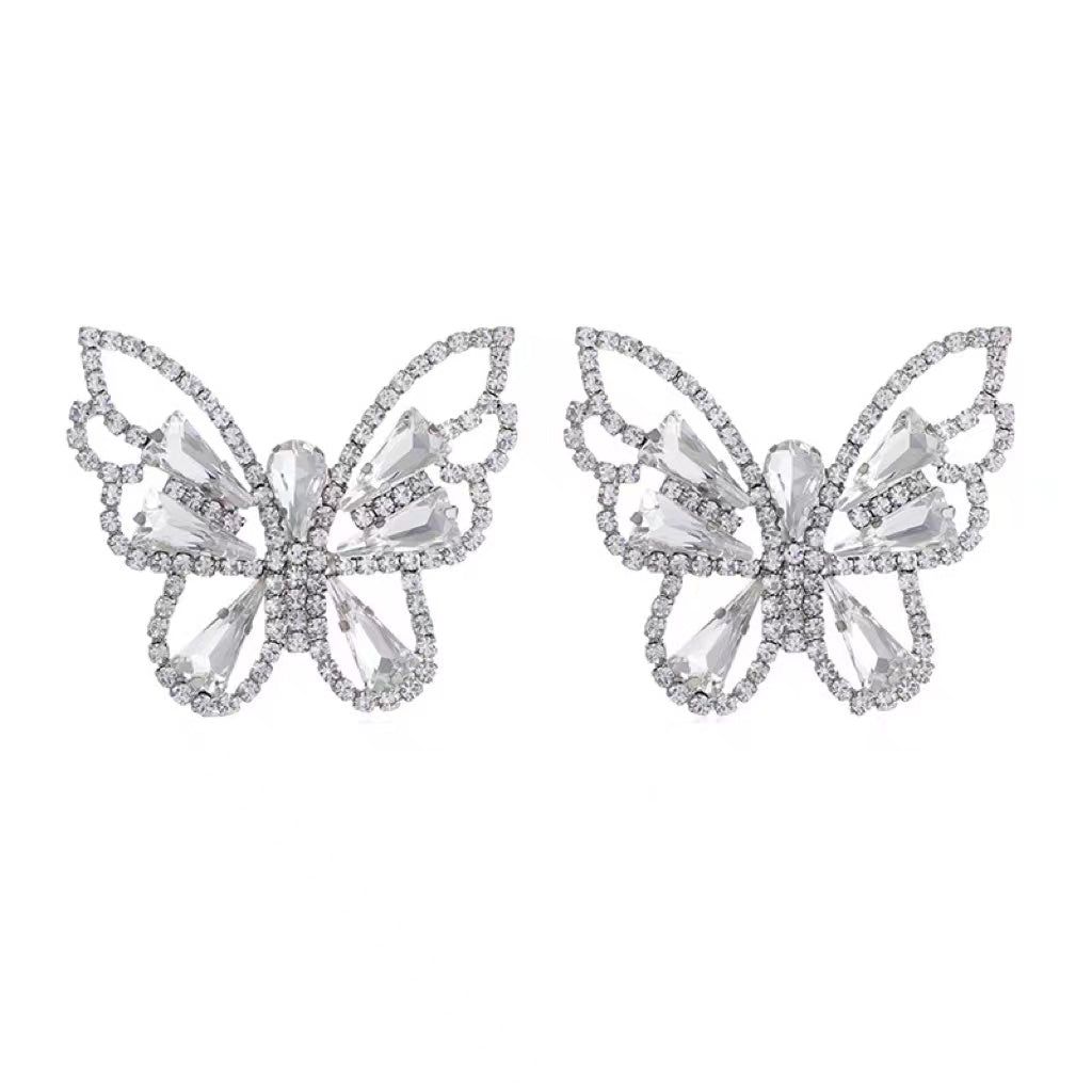 Rhinestone Butterfly Earrings In White