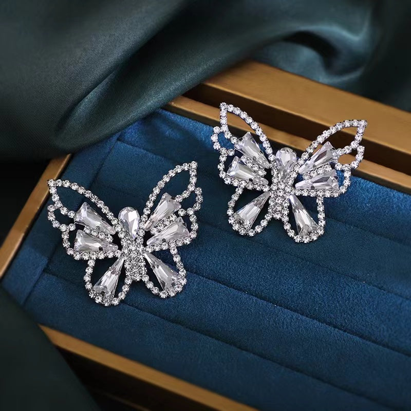 Rhinestone Butterfly Earrings In White