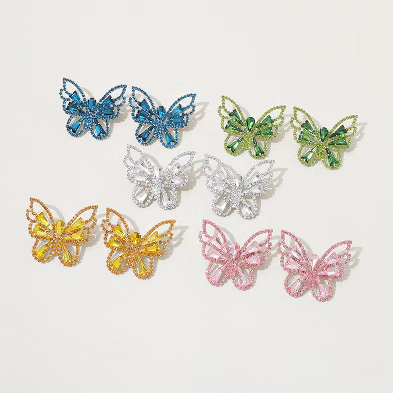 Rhinestone Butterfly Earrings In White