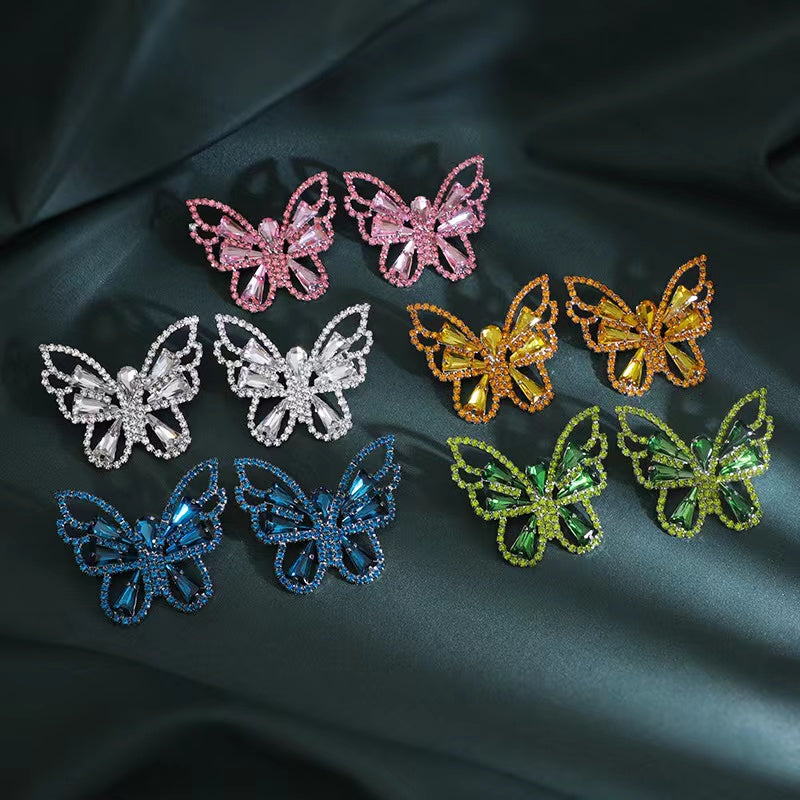 Rhinestone Butterfly Earrings In Blue