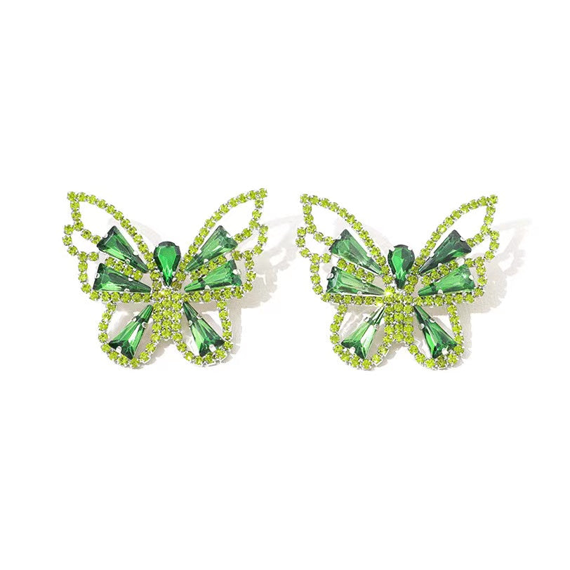 Rhinestone Butterfly Earrings In Green