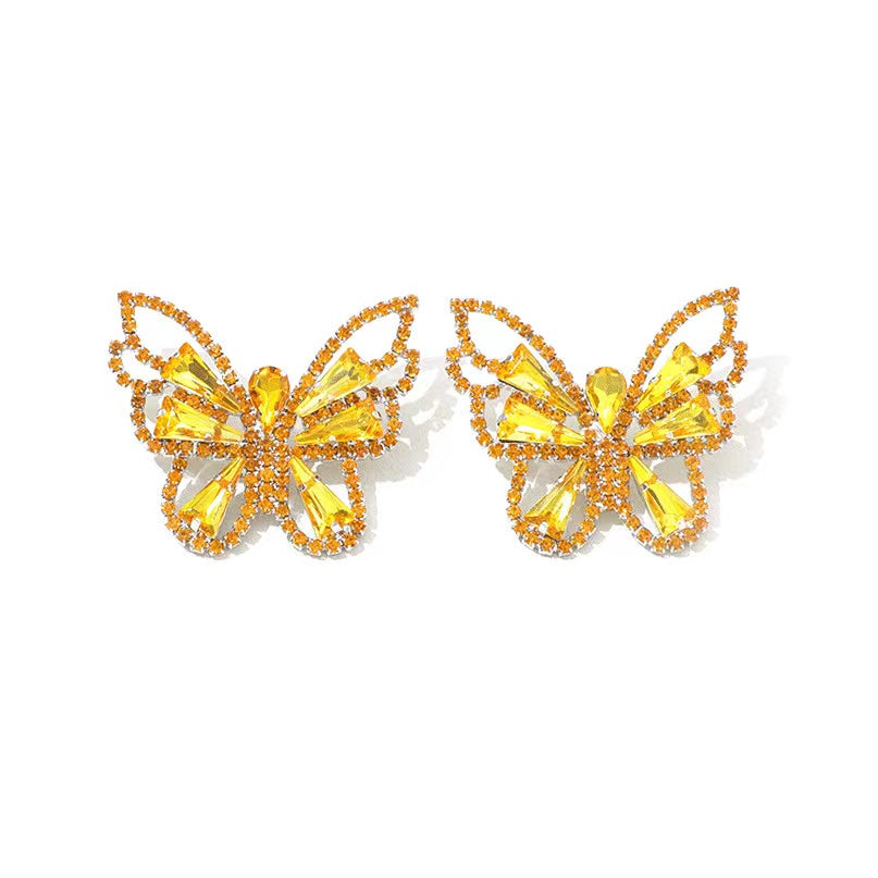 Rhinestone Butterfly Earrings In Gold