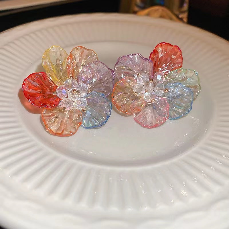 Rainbow Camellia Earrings