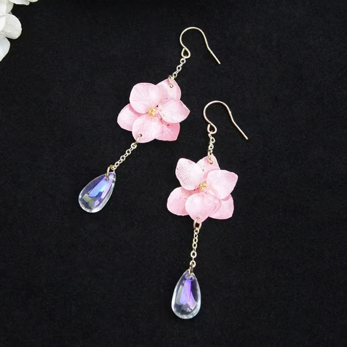 Crystal Hydrangea Earrings within Pink