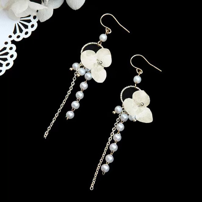 Pearl Tassels Hydrangea Earrings within Snow