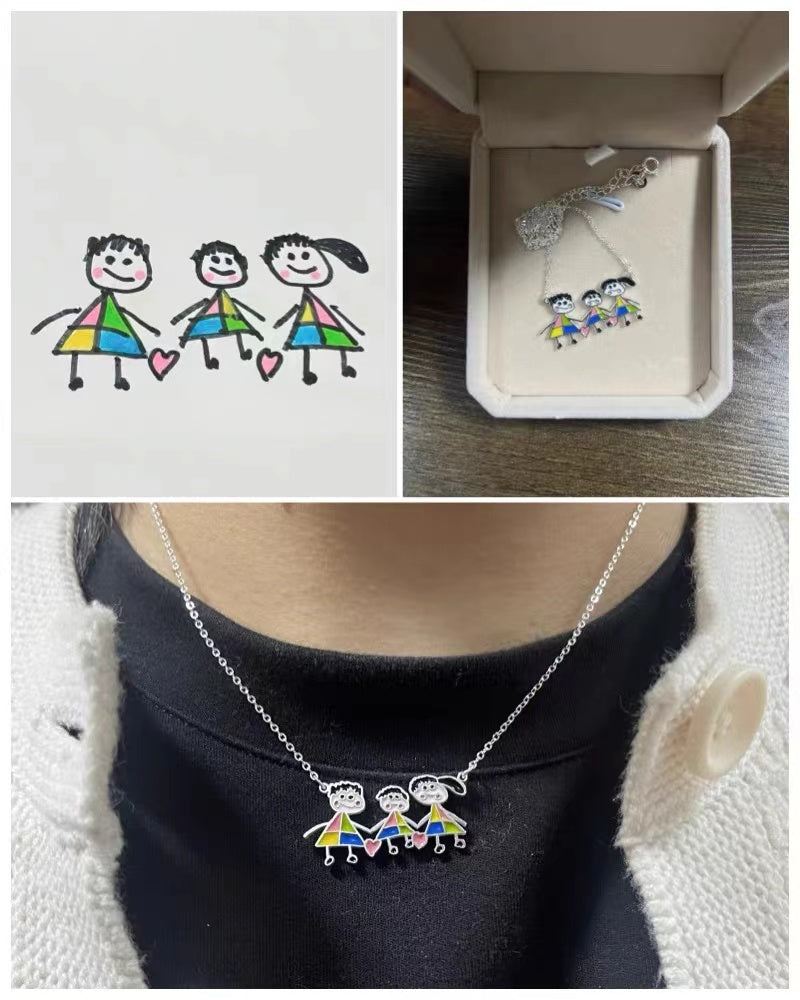 Personalized Kids Drawing Necklace-Color style