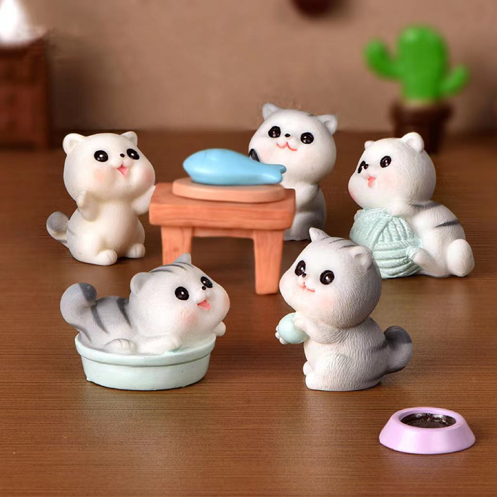 Lovely Cute Small grey Cat Figures Set(5PCS)