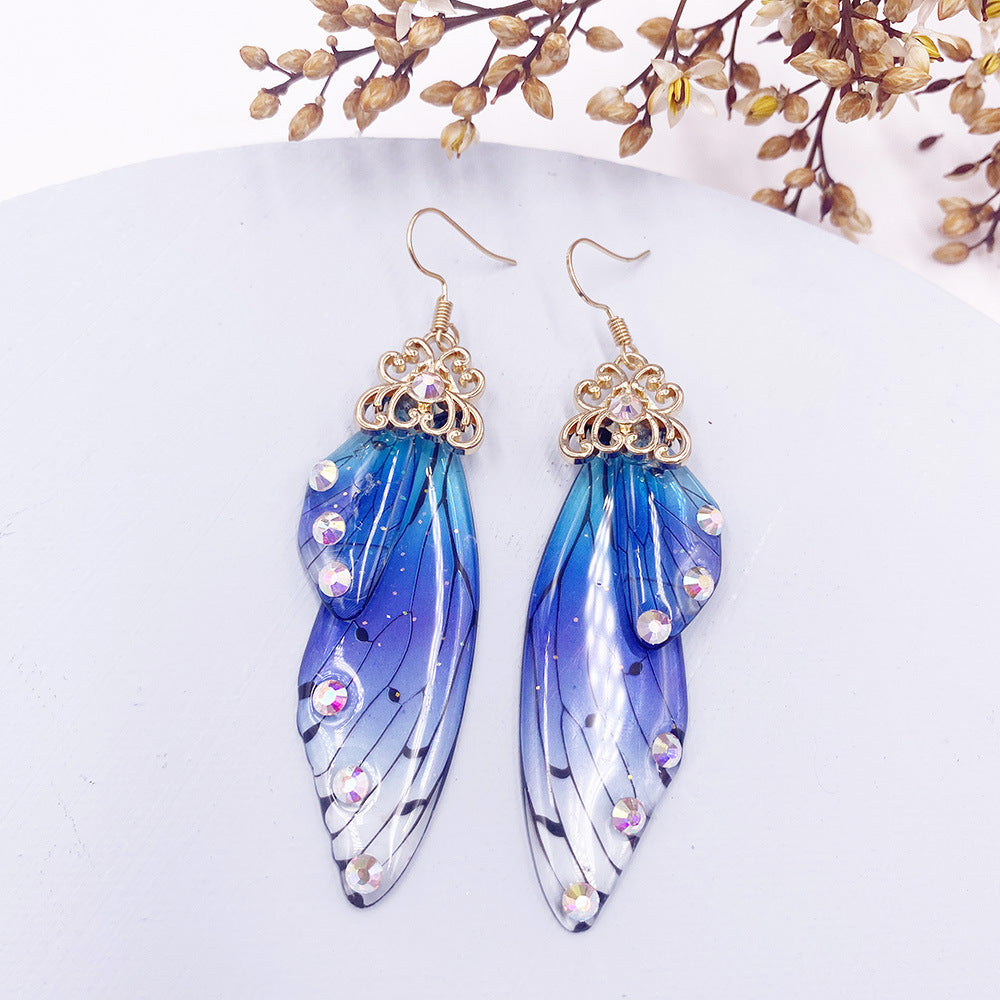 Blue Flash Butterfly Wing Earrings