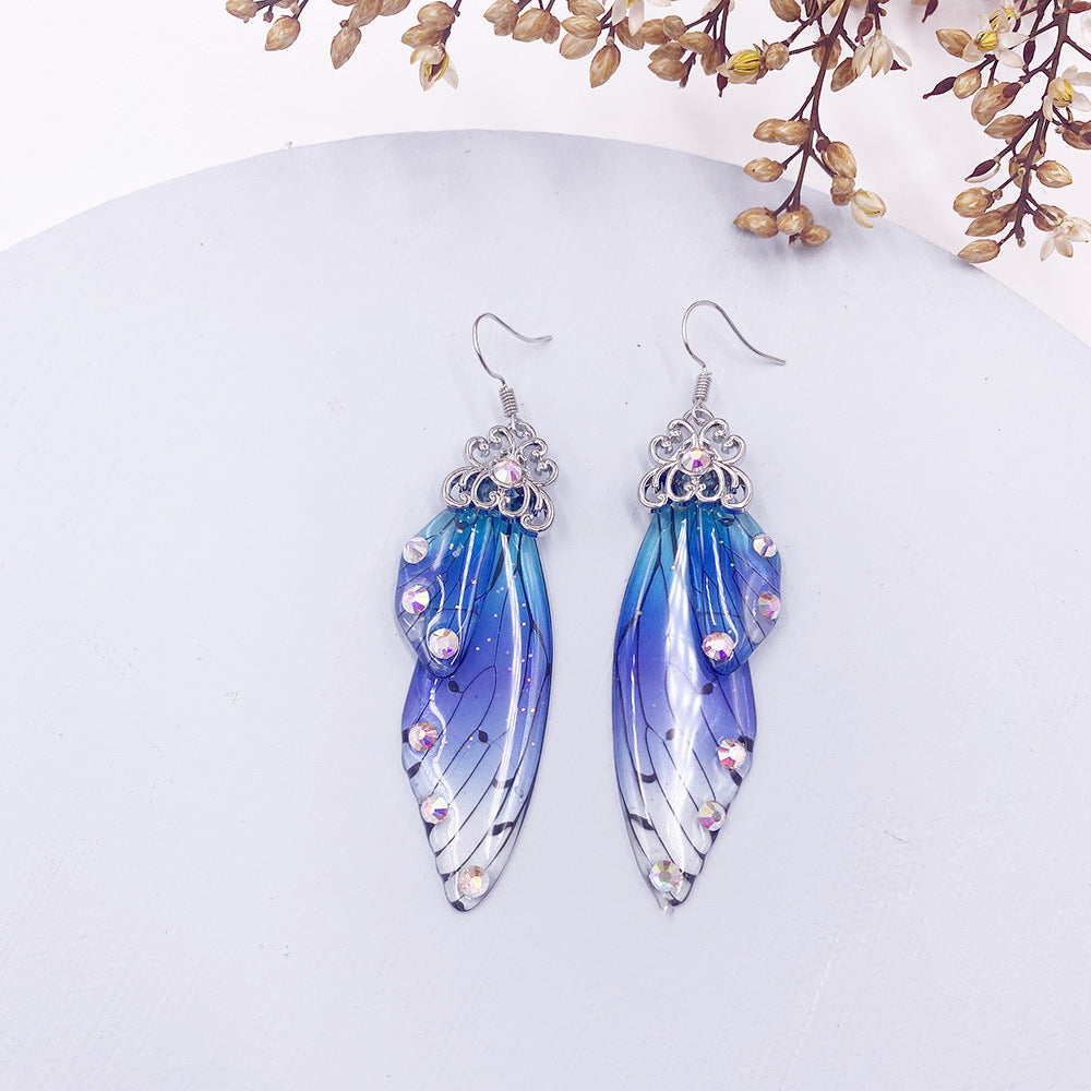 Blue Flash Butterfly Wing Earrings