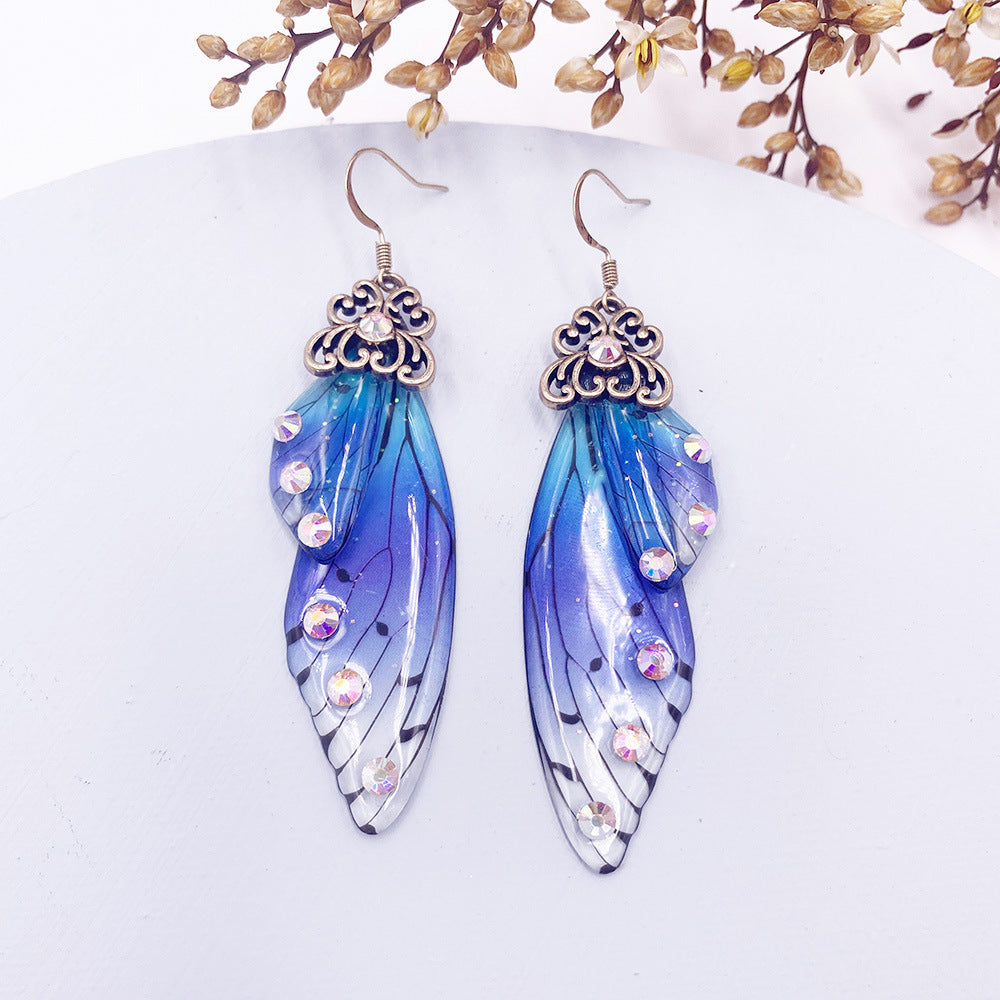 Blue Flash Butterfly Wing Earrings