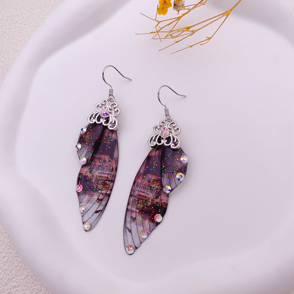 Purple Monarch Butterfly Wing Earrings