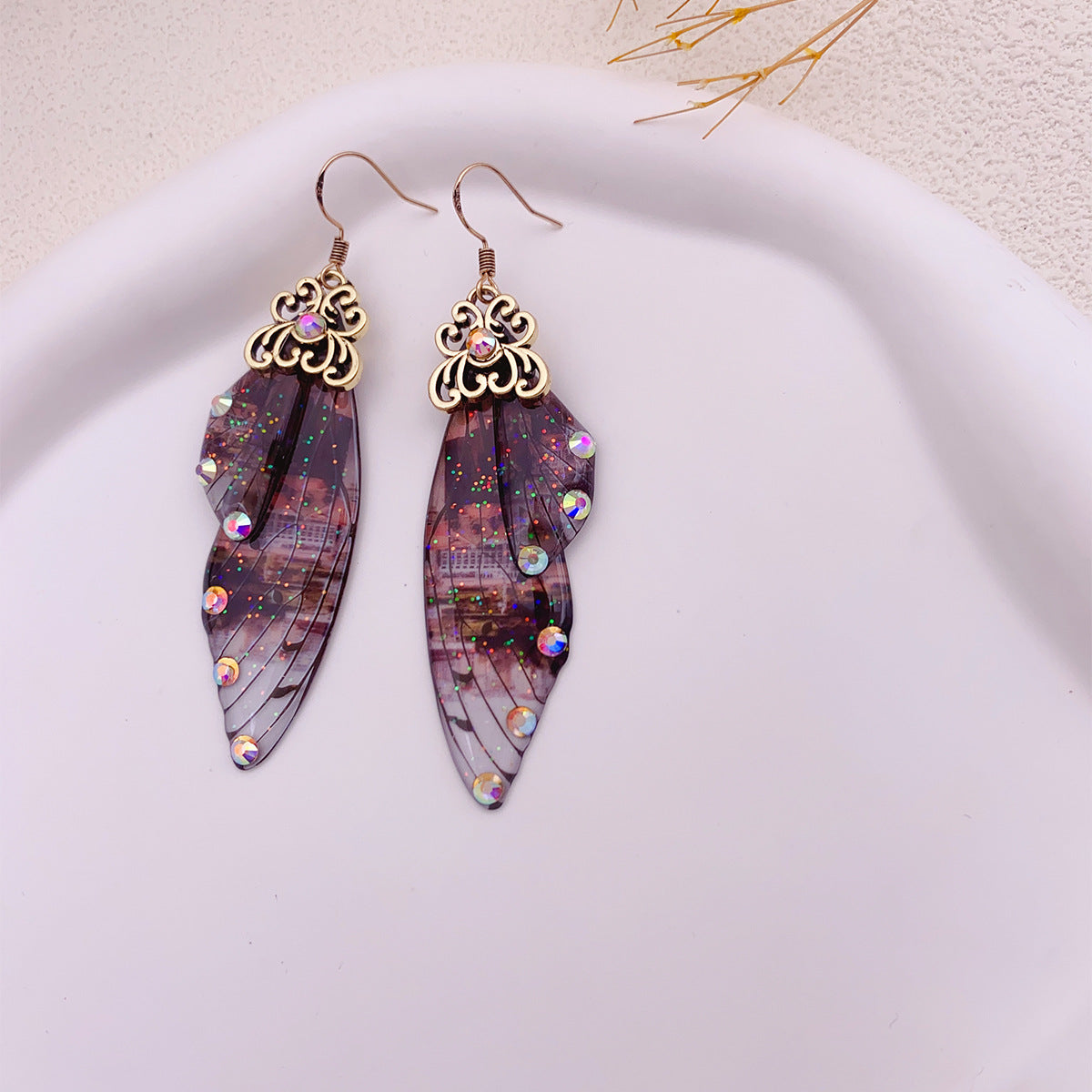 Purple Monarch Butterfly Wing Earrings