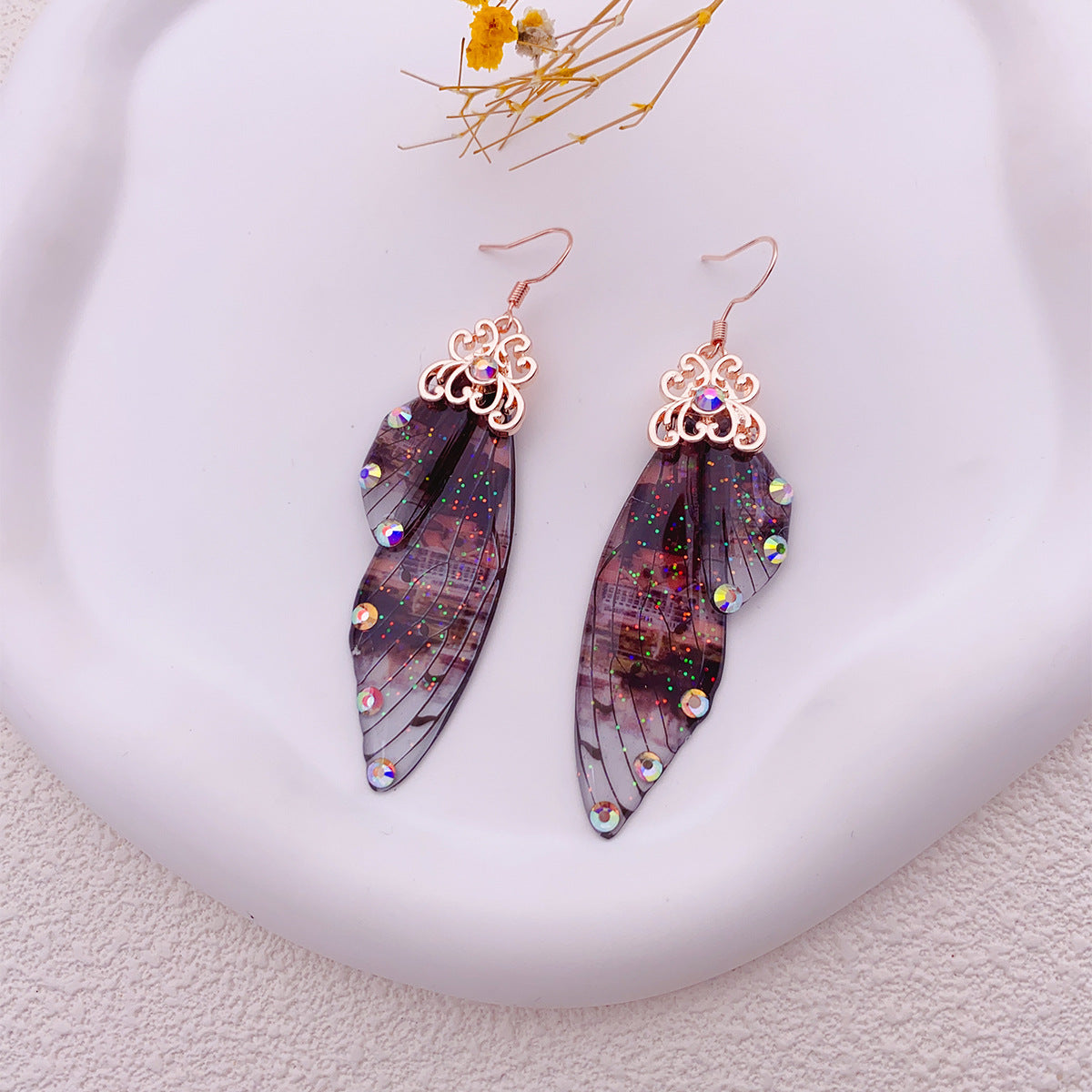 Purple Monarch Butterfly Wing Earrings