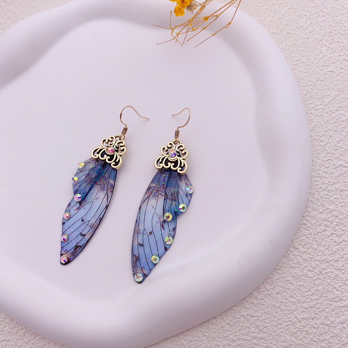 Blue banded butterfly Wing Earrings